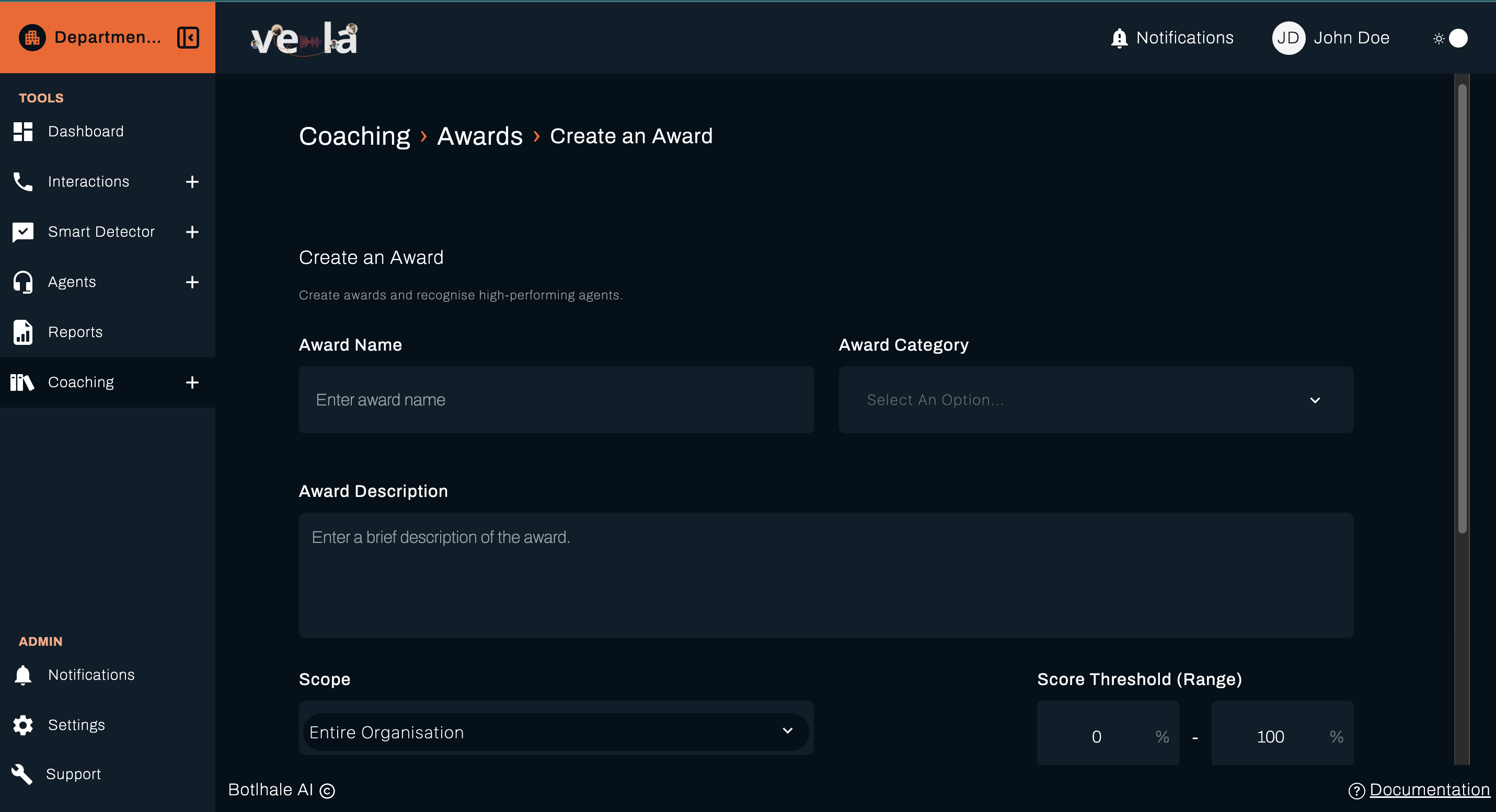 Create Award Form